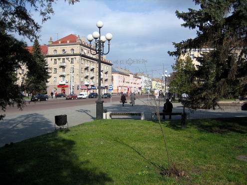 Lutsk Ukraine city central street at night photo