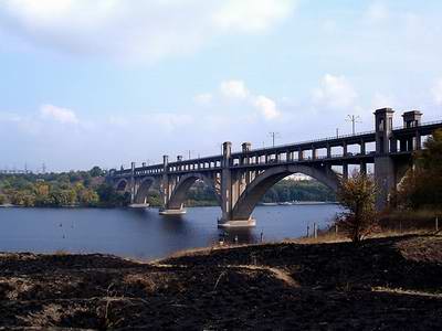 Zaporozhye (Zaporizhia) Ukraine city bridge over Dnepr river photo